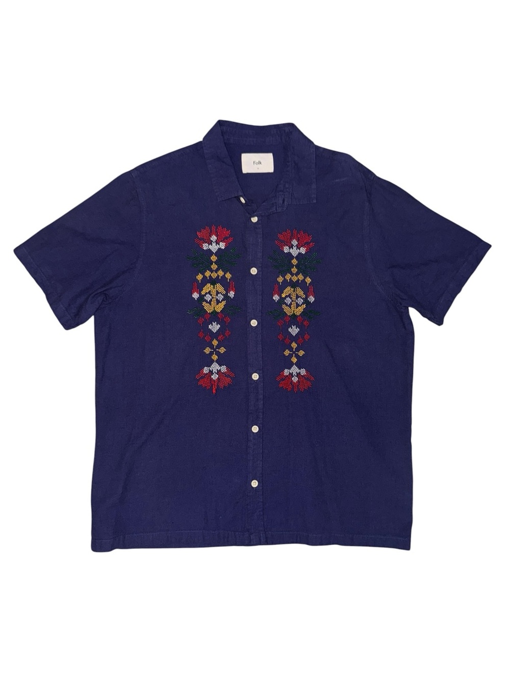 Folk Men’s XL Embroidered Button Front Shirt Blue Boho Festival Camp Casual Top